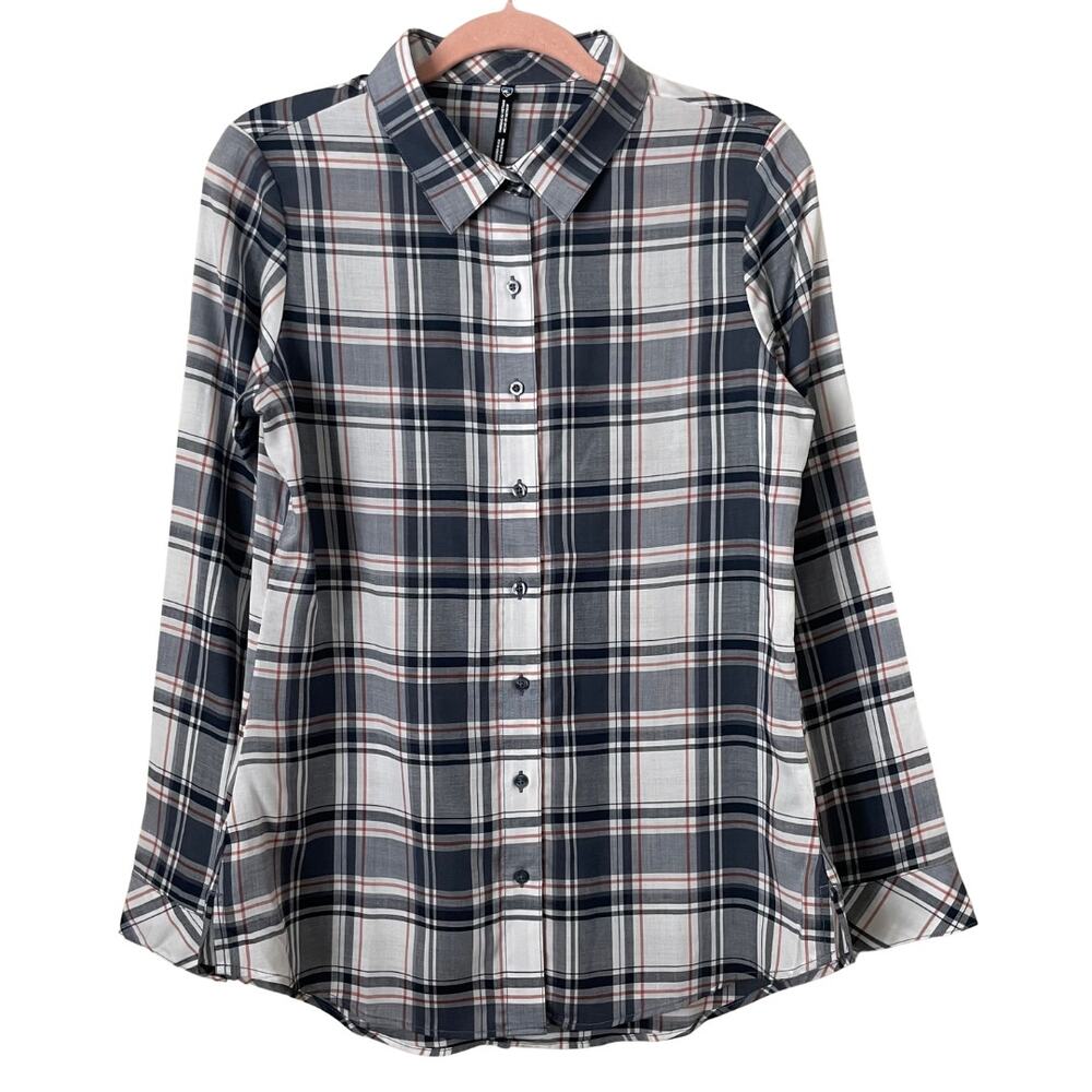 Kuhl Shirt Womens Small White Blue Lexi Plaid Button Up Tencel Lightweight Top